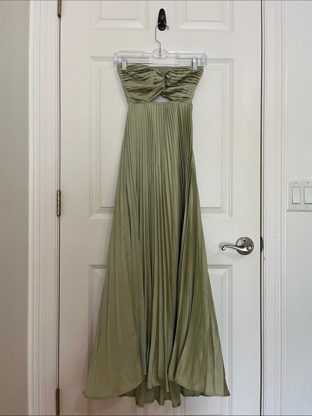 Strapless Pleated Maxi Dress in Sage Green